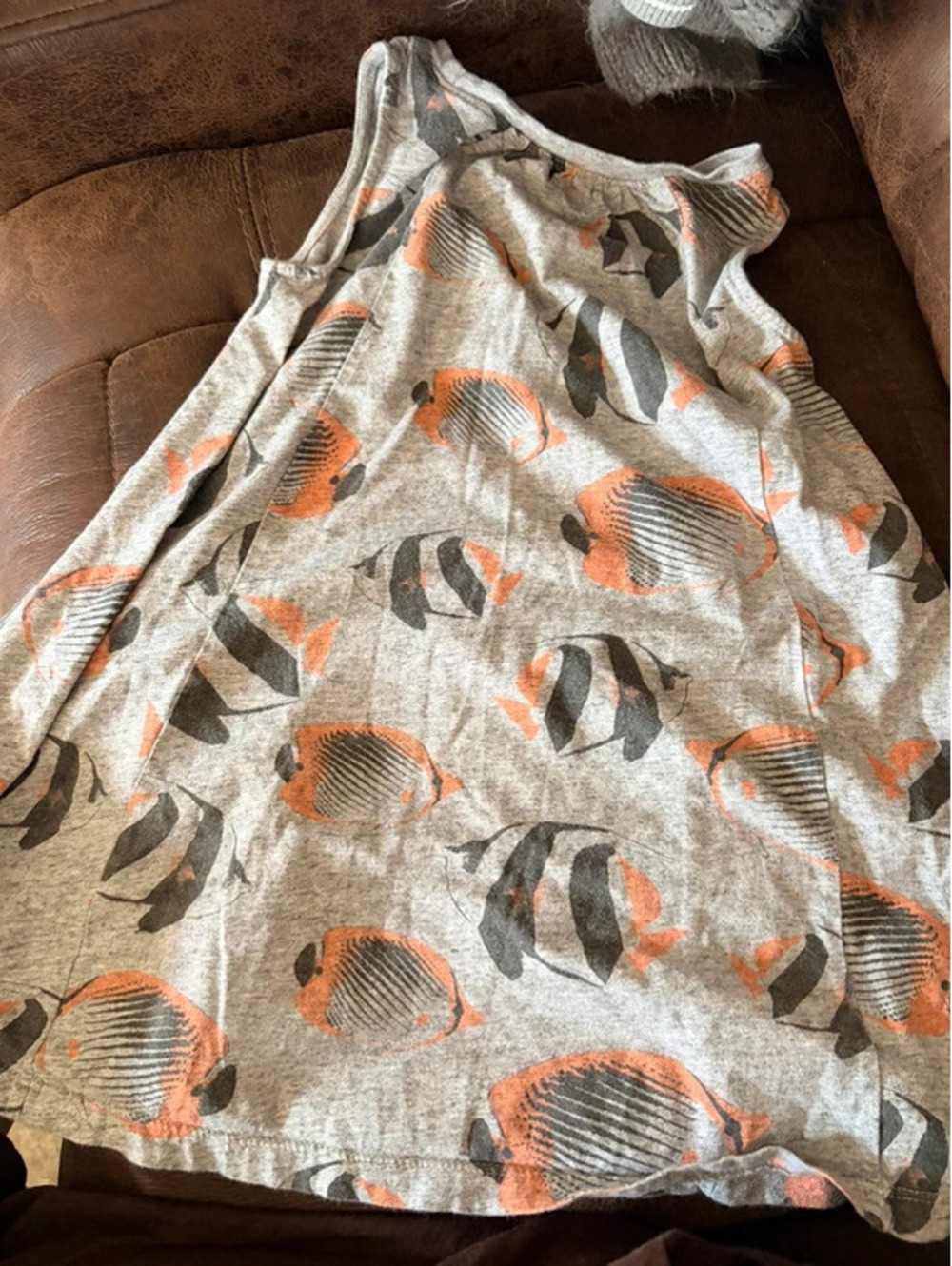 Grey fish twirl dress tea brand 5t